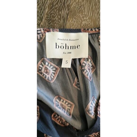 bohme Flutter Sleeve Gray Diamond Print Tiered Midi Dress Sz Small (0946) - Picture 3 of 4